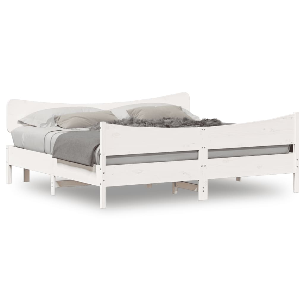 Sängram utan madrass vit 200x200 cm massiv furu