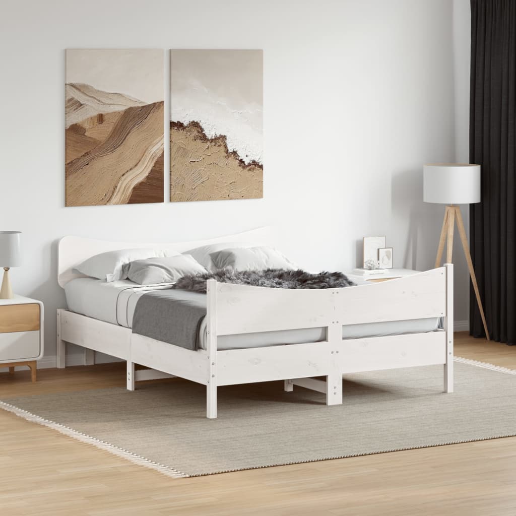Sängram utan madrass vit 140x200 cm massiv furu