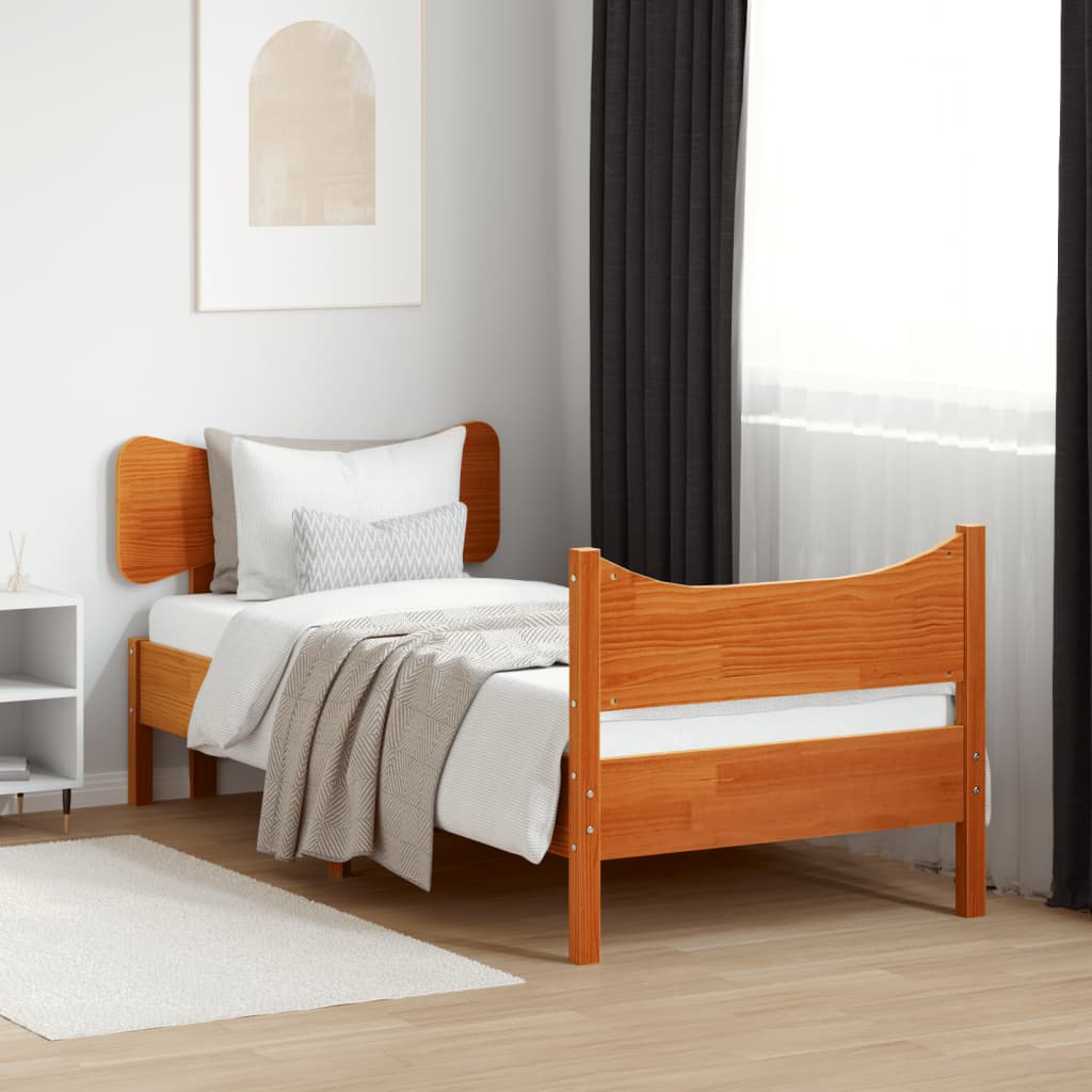 Sängram utan madrass vaxad brun 90x190 cm massiv furu