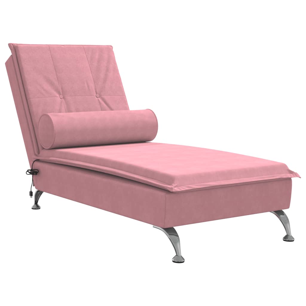 Massageschäslong med bolster rosa sammet