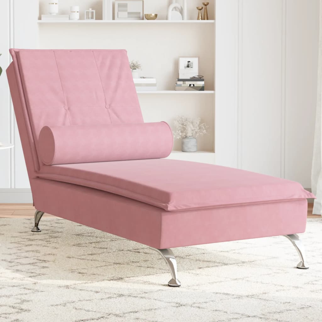 Massageschäslong med bolster rosa sammet