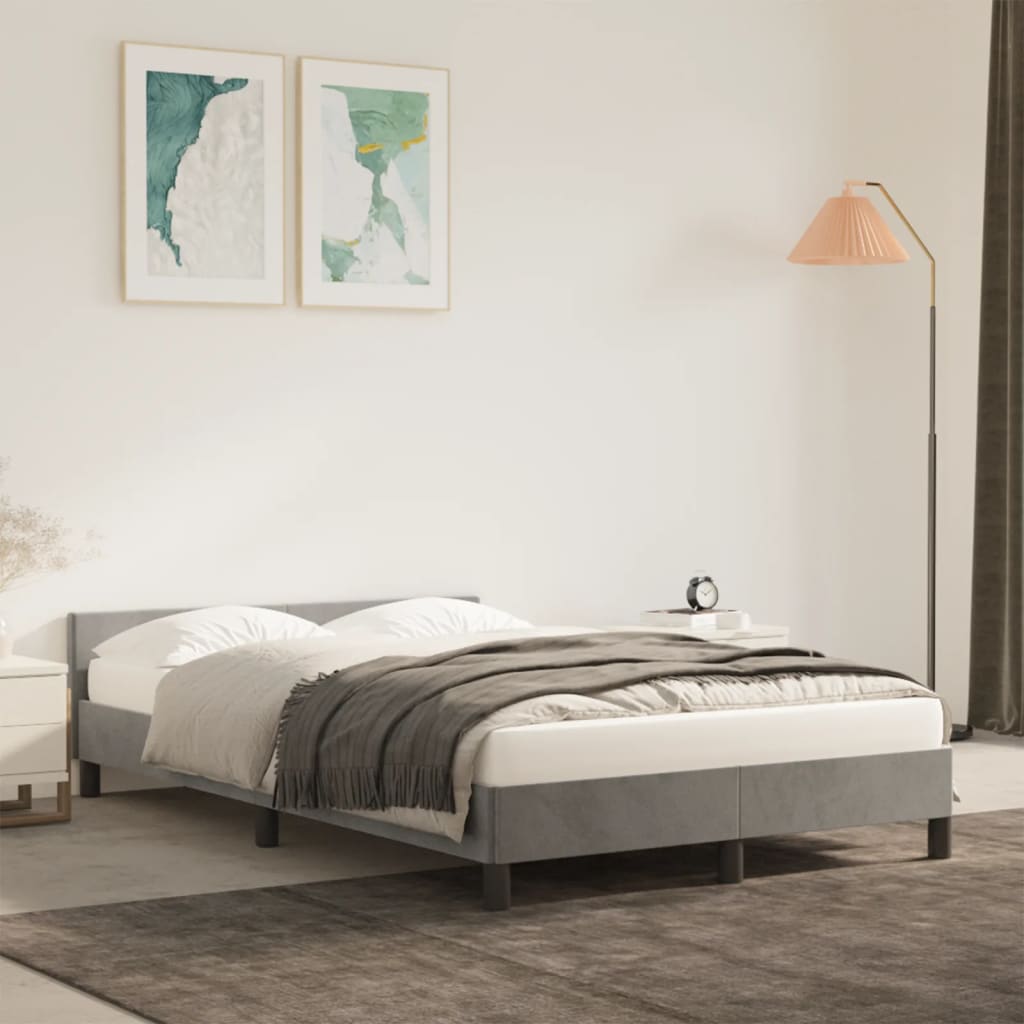 sängram med madrass ljusgrå 120x190 cm sammet