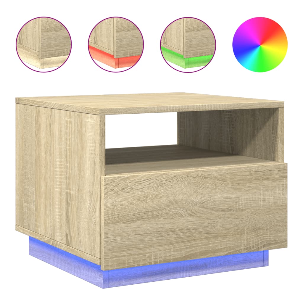 Soffbord med LED sonoma-ek 50x49x40 cm