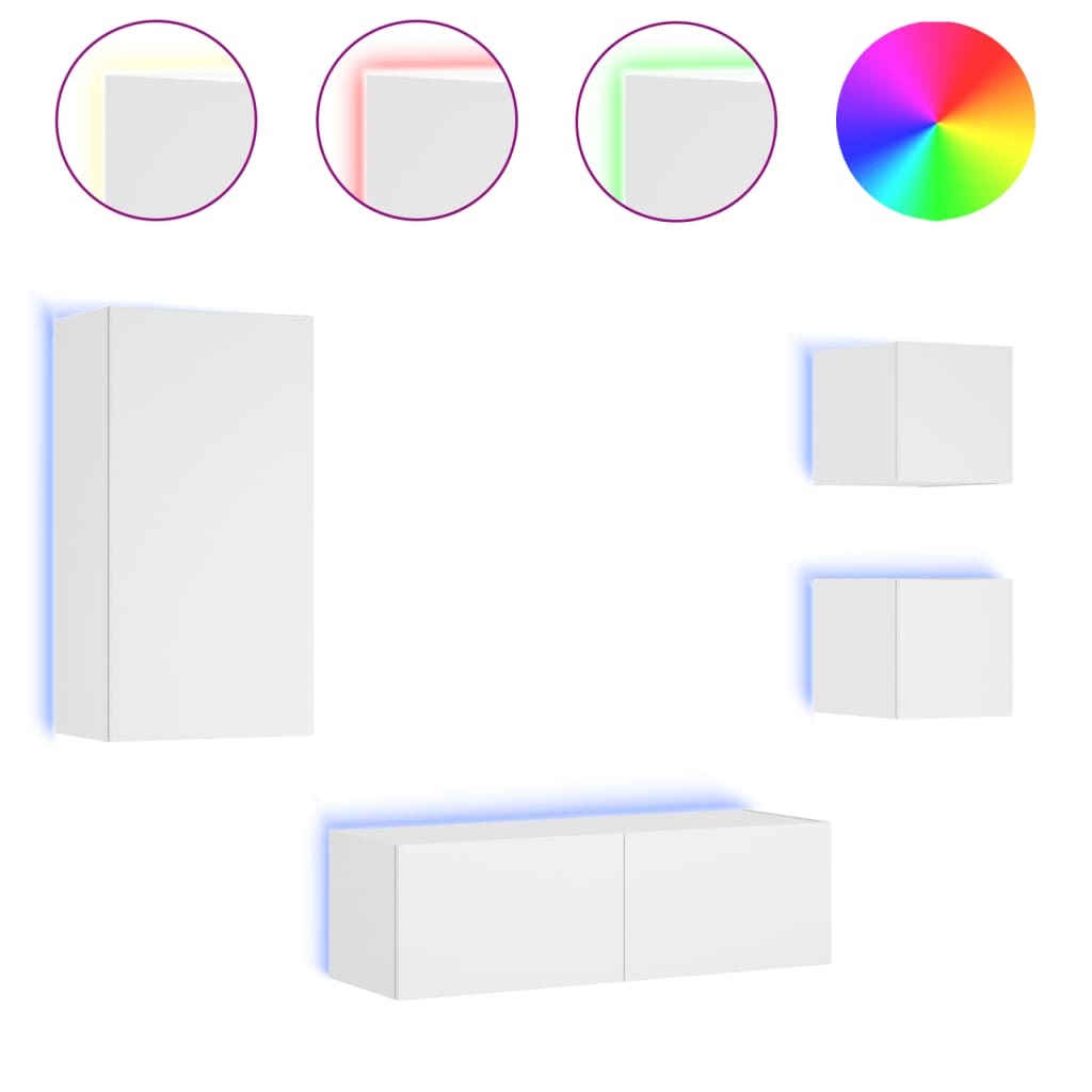 Väggmonterade tv-skåp 4 delar med LEDs vit