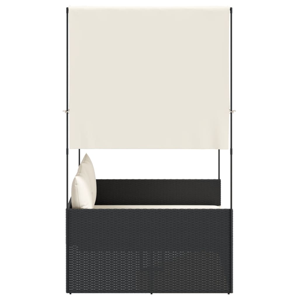 Dubbel solsäng med tak och dynor svart konstrotting