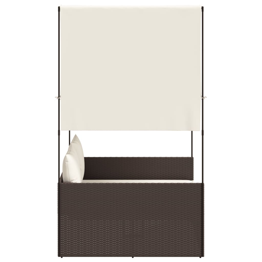 Dubbel solsäng med tak och dynor brun konstrotting