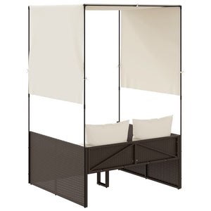 Dubbel solsäng med tak och dynor brun konstrotting