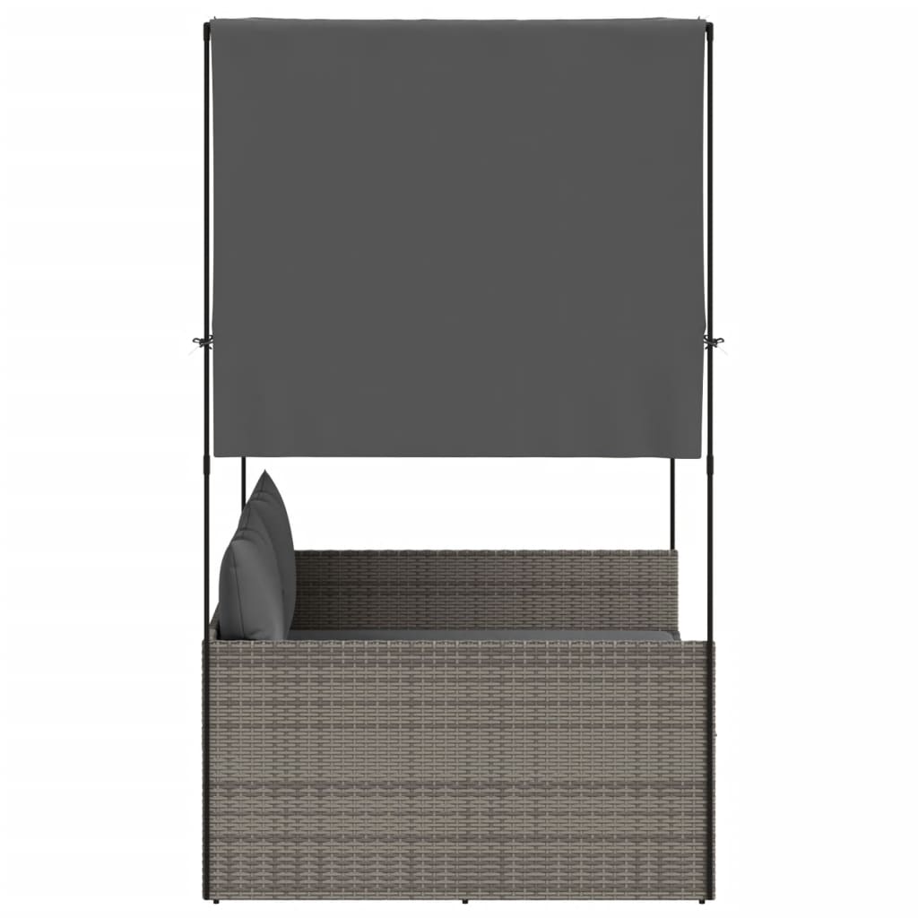 Dubbel solsäng med tak och dynor grå konstrotting