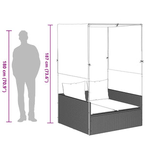 Dubbel solsäng med tak och dynor ljusgrå konstrotting