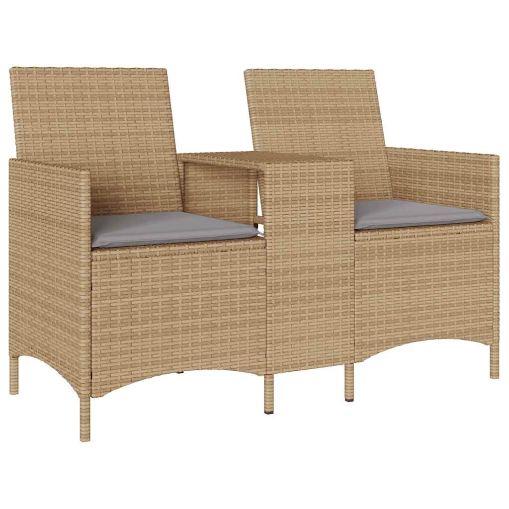 Trädgårdssoffa 2-sits med bord och dynor konstrotting beige