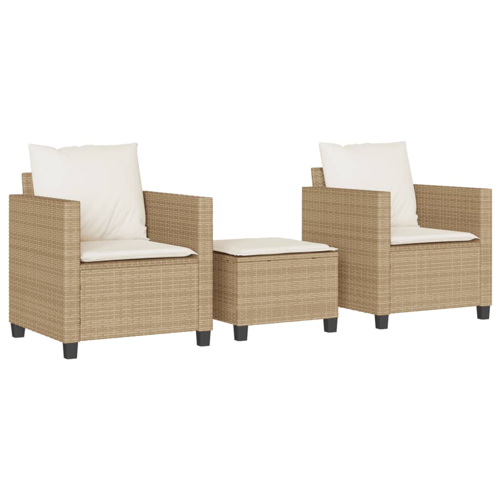 Bistrogrupp med dynor 3 delar beige konstrotting