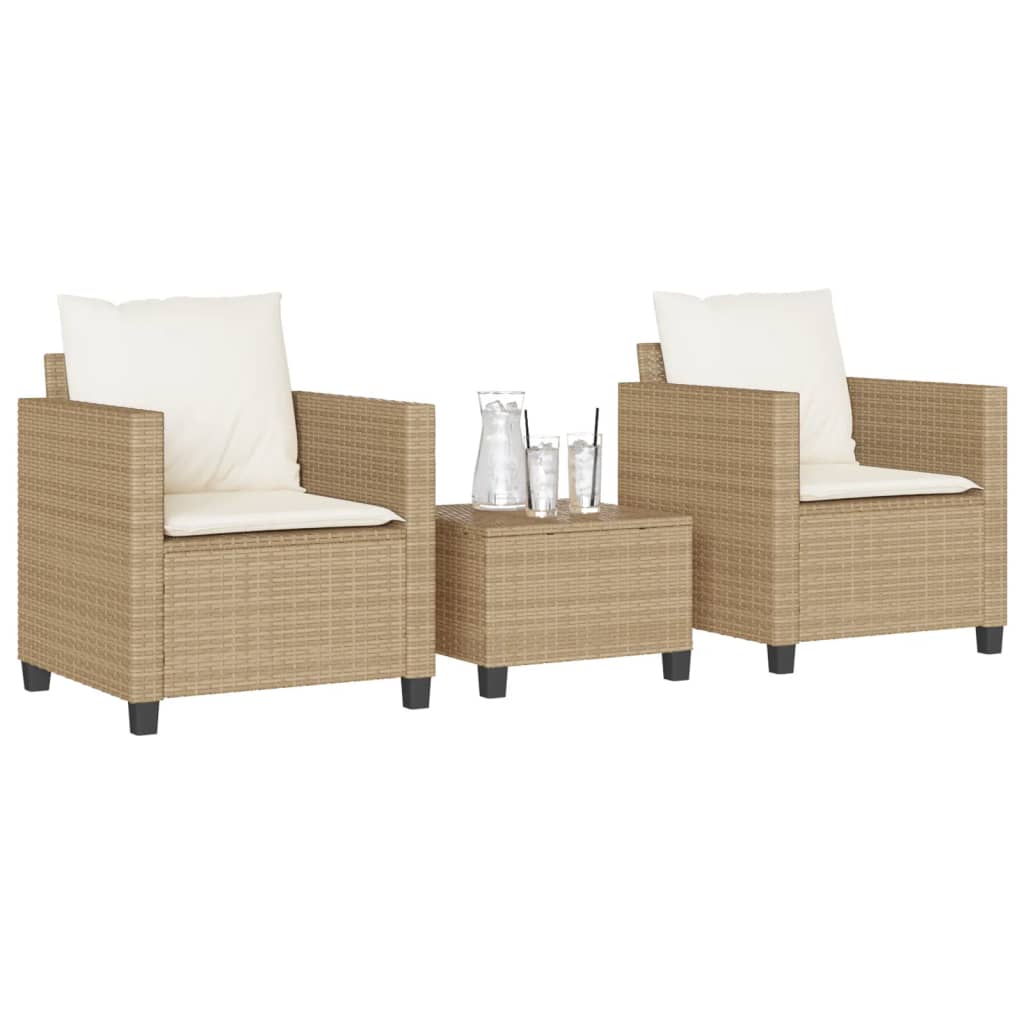 Bistrogrupp med dynor 3 delar beige konstrotting