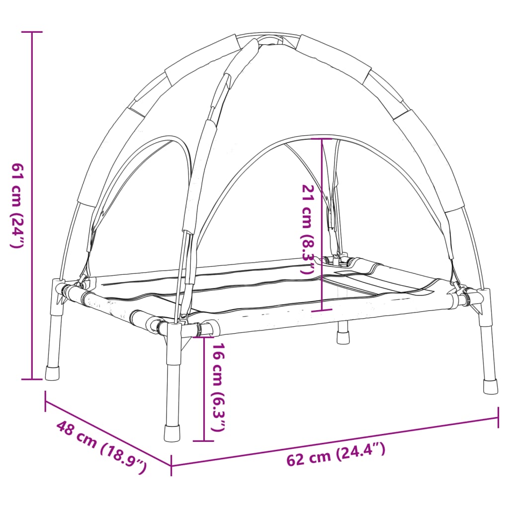 Hundbädd med kapell antracit oxfordtyg och stål