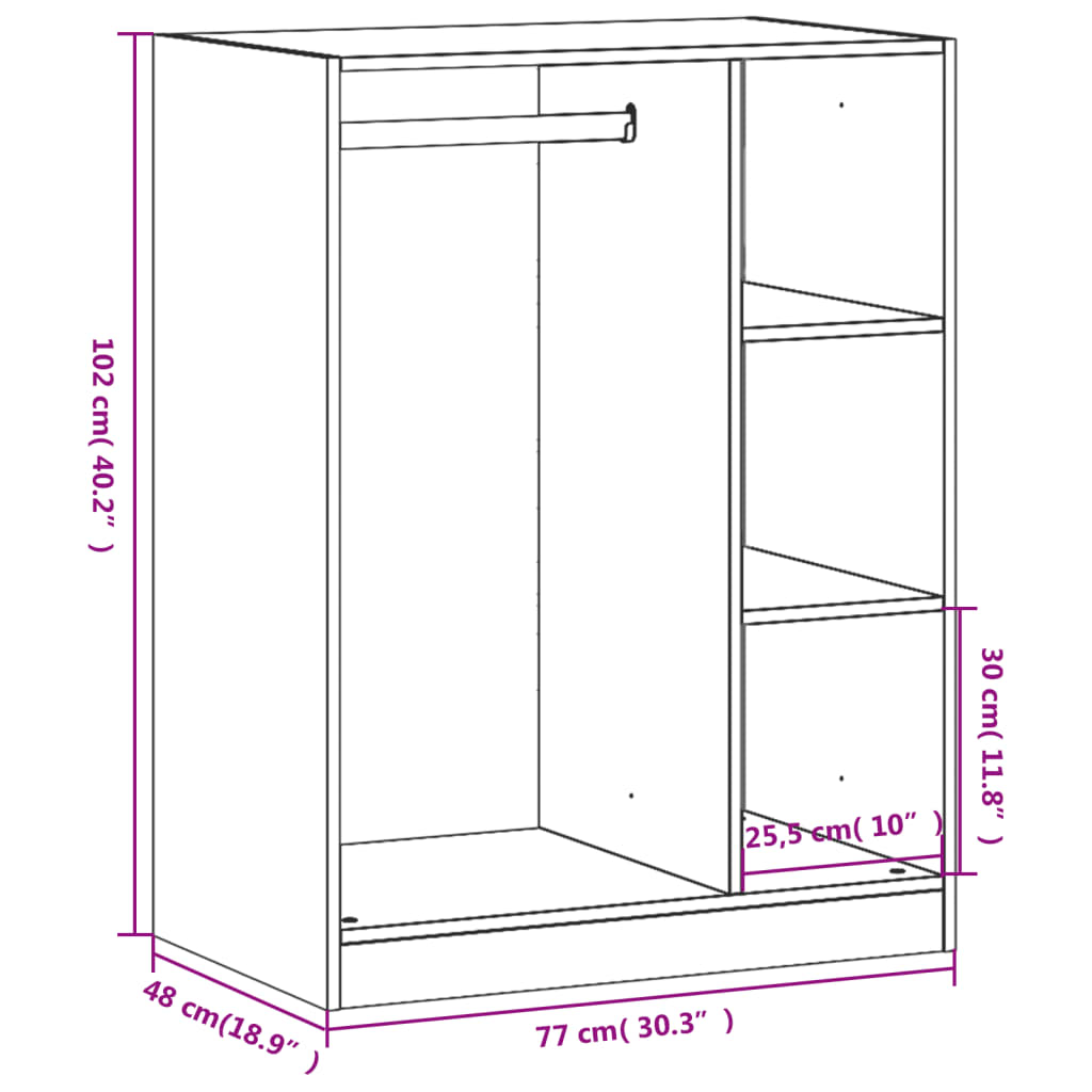 Garderob betonggrå 77x48x102 cm konstruerat trä - njoyroom