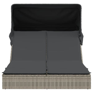 Dubbel solsäng med tak och dynor grå konstrotting