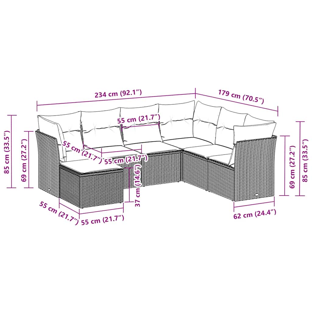 Trädgårdssoffset med dynor 7 delar ljusgrå konstrotting