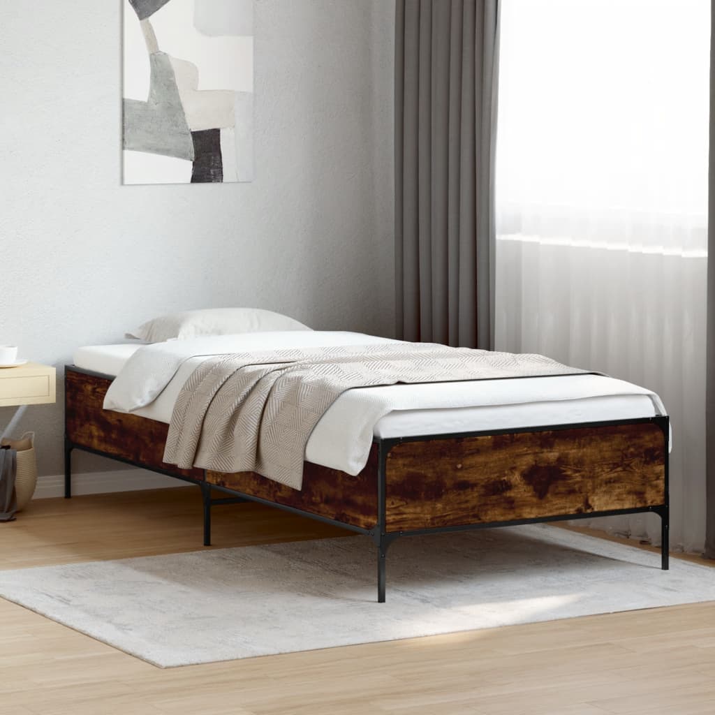 Sängram rökfärgad ek 90x190 cm konstruerat trä och metall