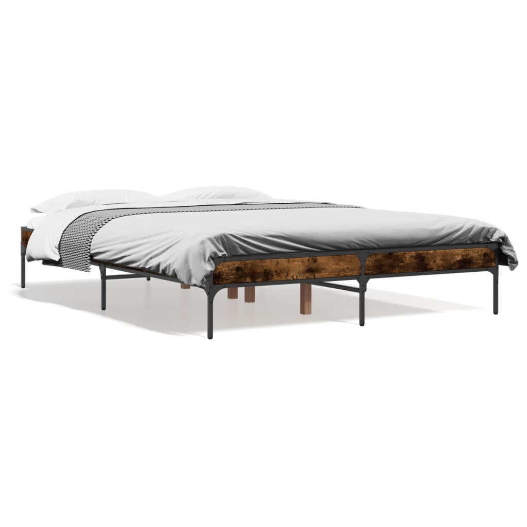 Sängram rökfärgad ek 120x200 cm konstruerat trä och metall