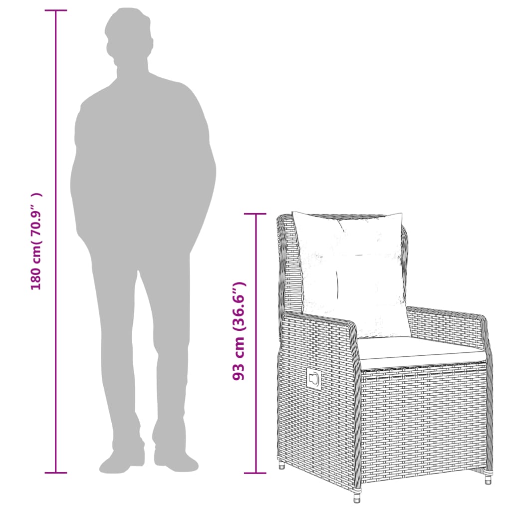 Matgrupp för trädgården 3 delar med dynor beige konstrotting