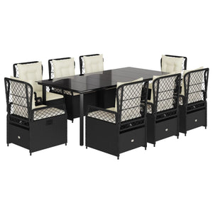 Matgrupp för trädgården med dynor 9 delar svart konstrottning