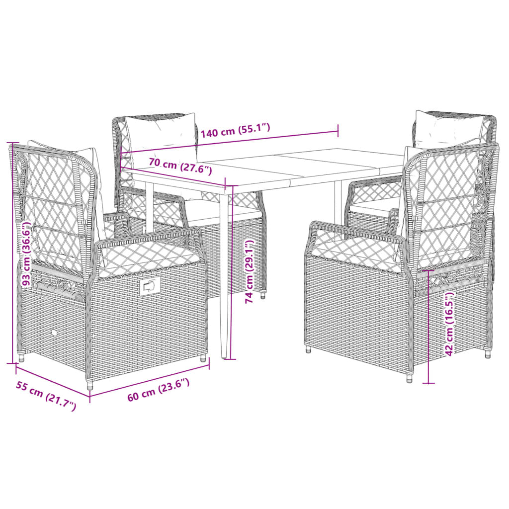 Matgrupp för trädgården med dynor 5 delar brun konstrotting