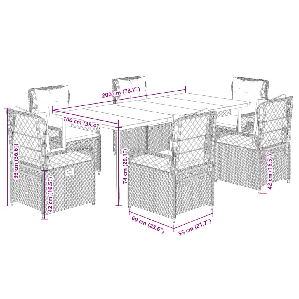 Matgrupp för trädgården 7 delar brun konstrotting