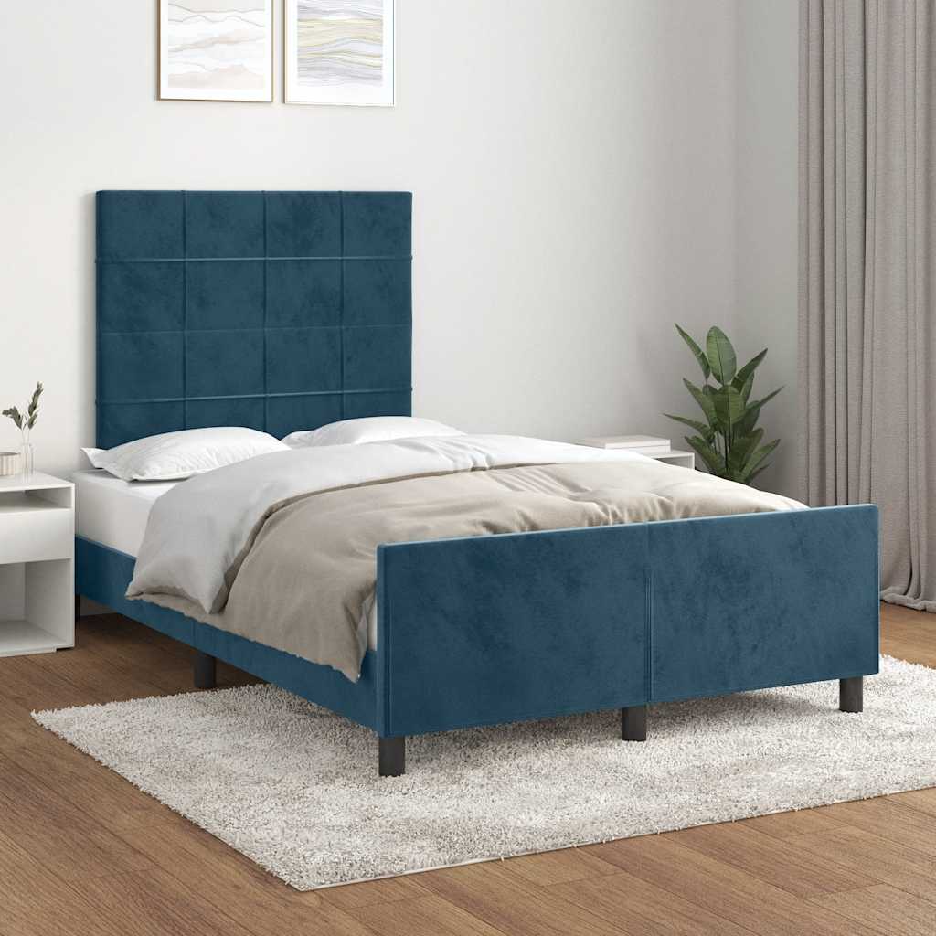 sängram utan madrass mörkblå 120x190 cm sammet
