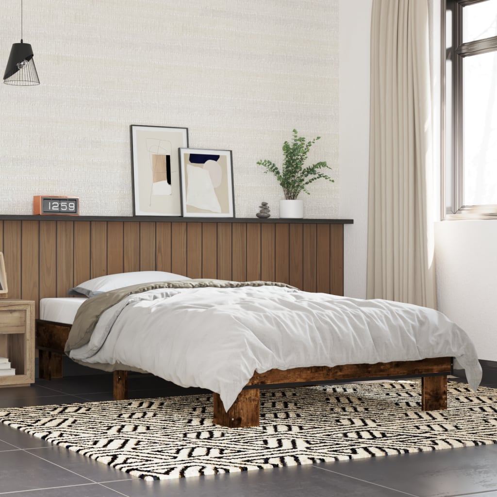 Sängram rökfärgad ek 100x200 cm konstruerat trä och metall