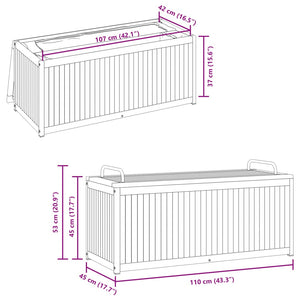 Dynbox för trädgården 110x45x42/53 cm massiv akacia och stål