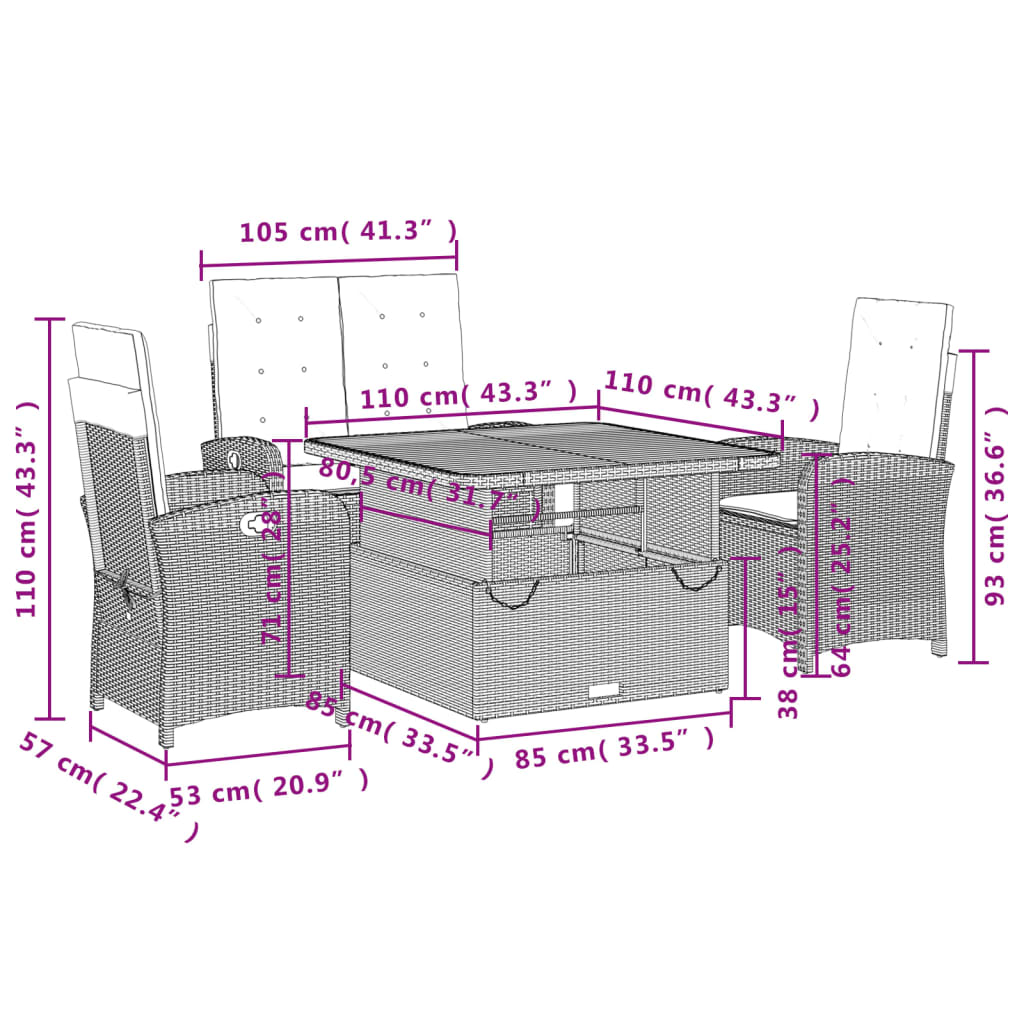 Soffgrupp för trädgården med dynor 4 delar beige konstrotting