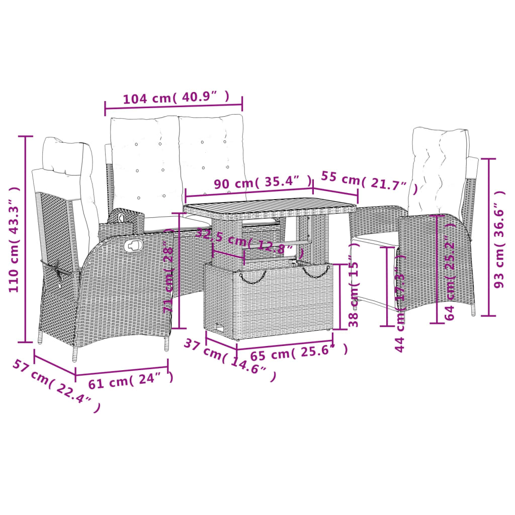 Soffgrupp för trädgården med dynor 4 delar beige konstrotting