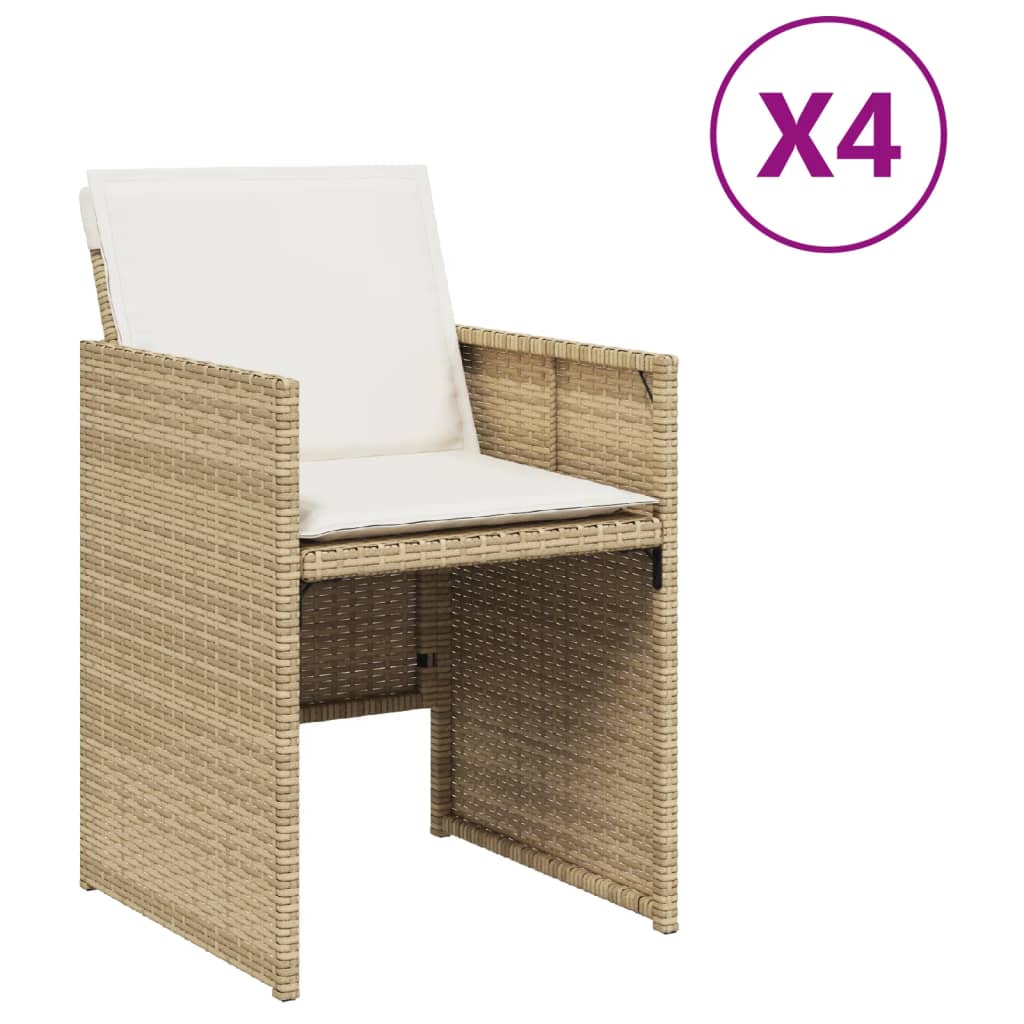 Trädgårdsstolar med dynor 4 st beige konstrotting