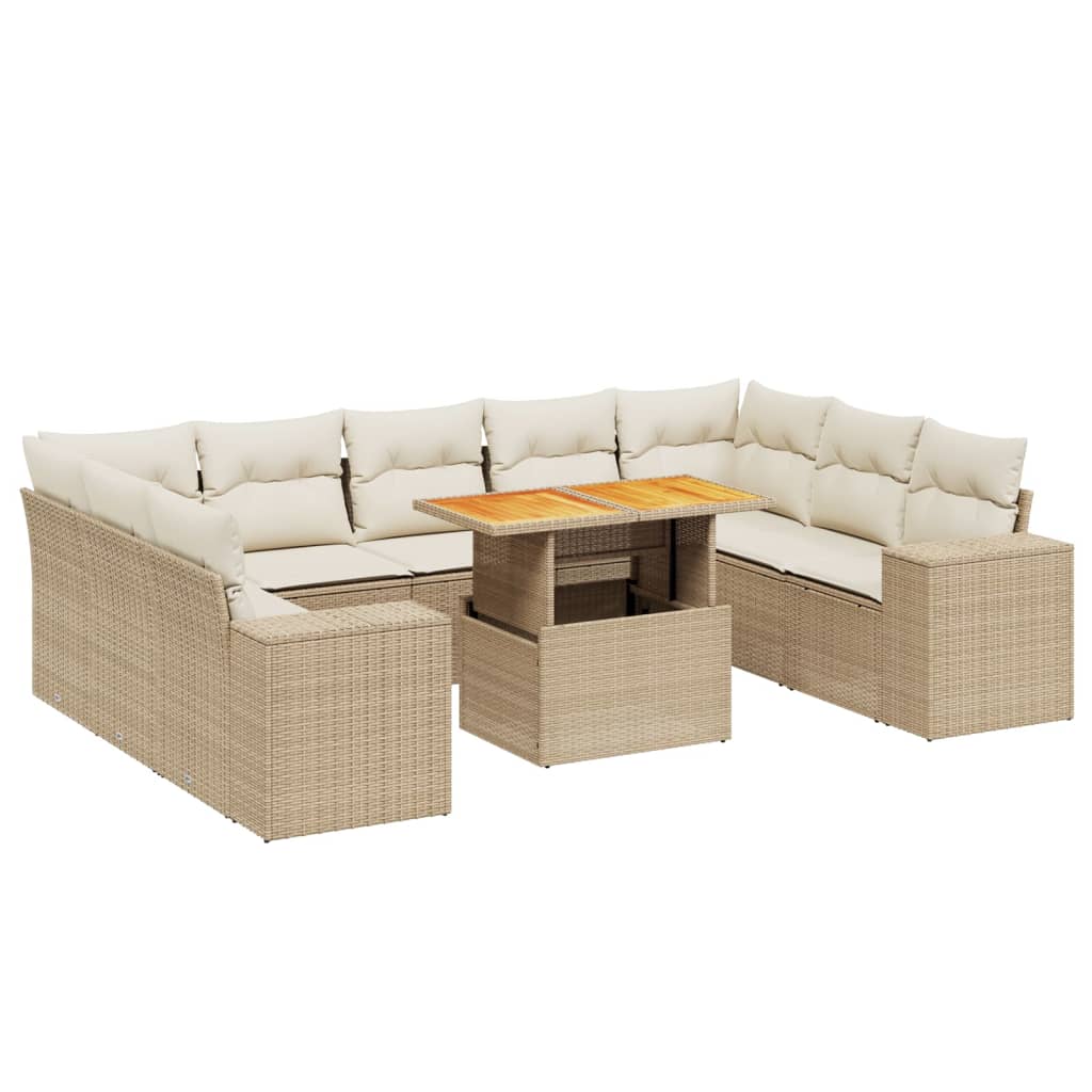 Soffgrupp för trädgård med dynor 10 delar beige konstrotting