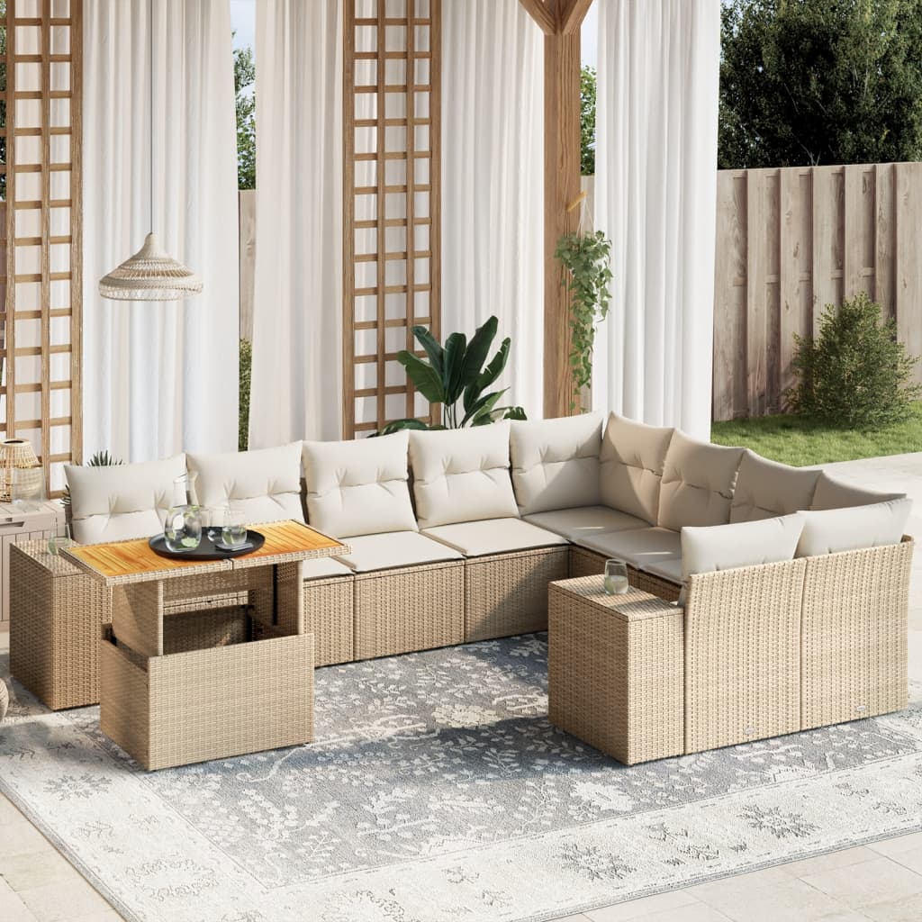 Soffgrupp för trädgård med dynor 10 delar beige konstrotting