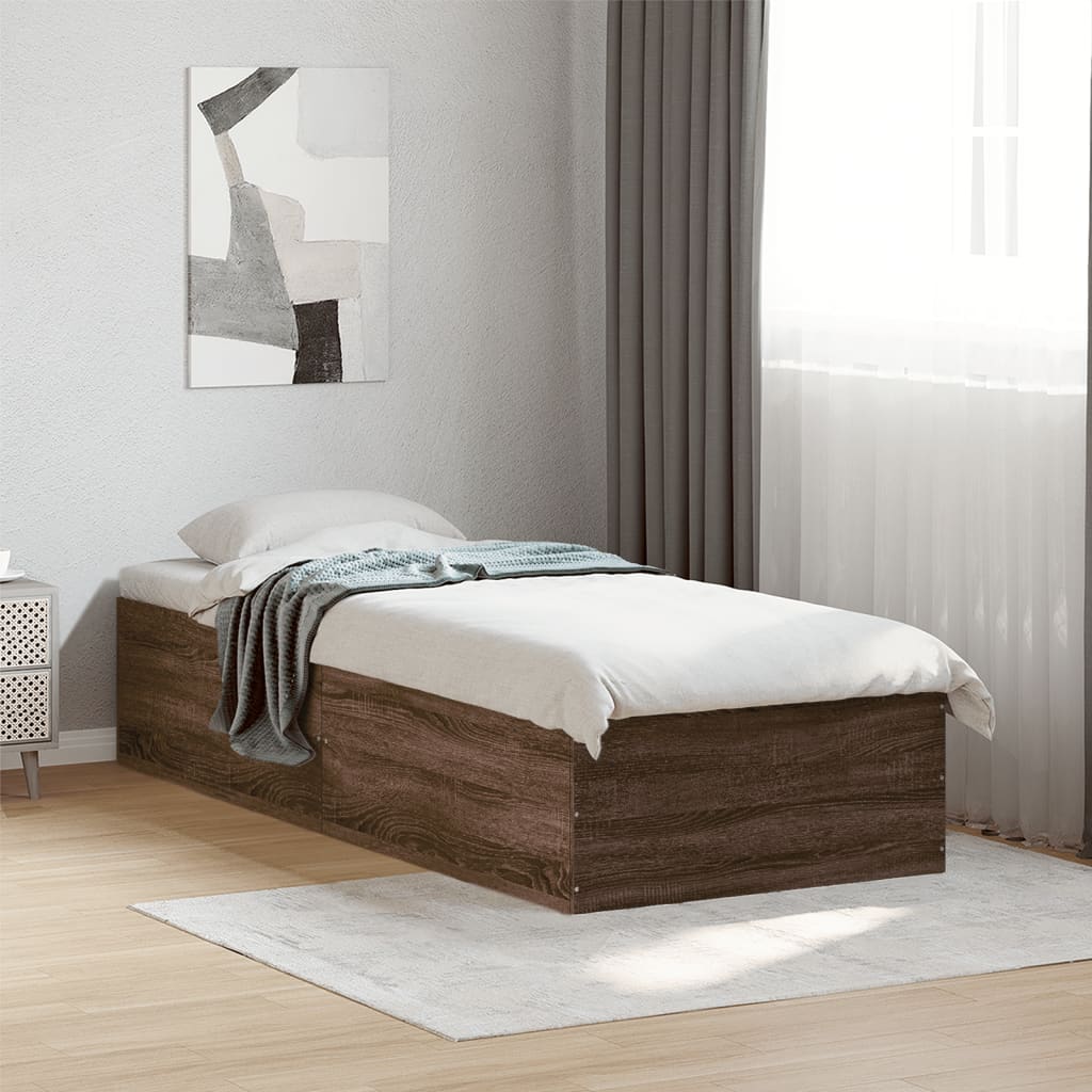 Sängram utan madrass brun ek 75x190 cm konstruerad trä