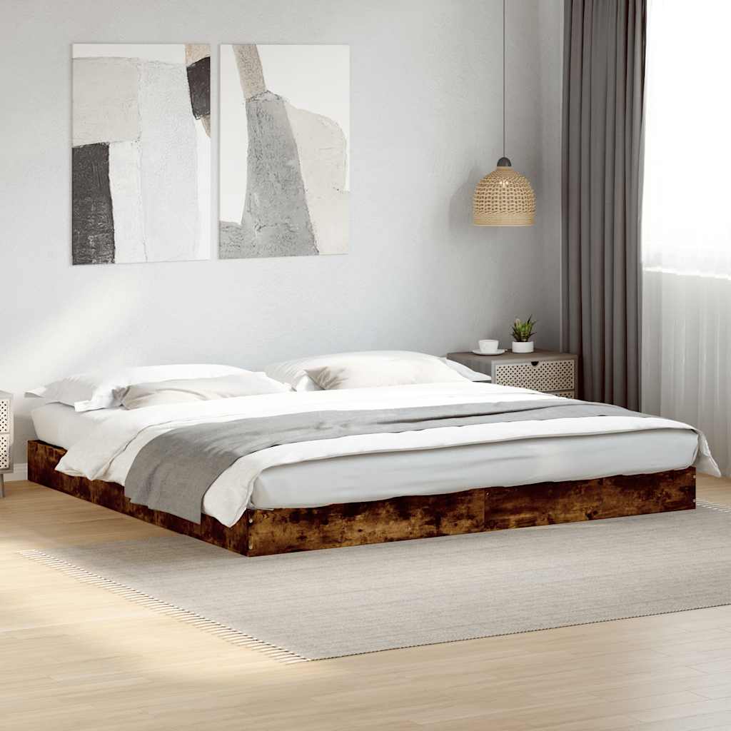 Sängram utan madrass rökt ek 180x200cm konstruerat trä