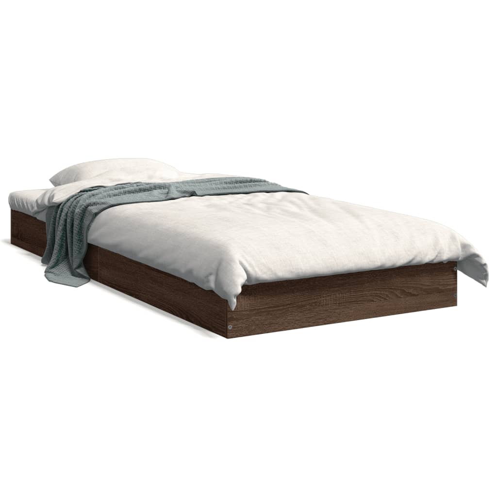 Sängram utan madrass brun ek 75x190 cm konstruerad trä