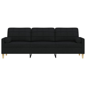 3-sitssoffa med prydnadskuddar svart 210 cm tyg