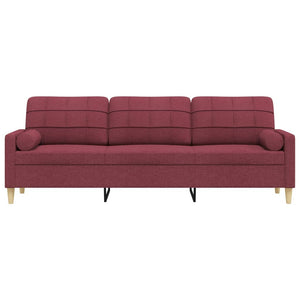3-sitssoffa med prydnadskuddar vinröd 210 cm Tyg