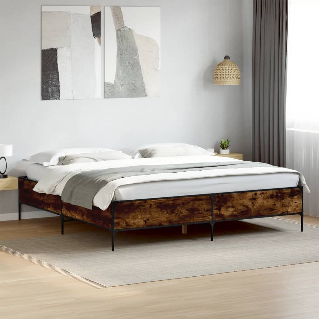 Sängram rökfärgad ek 200x200 cm konstruerat trä och metall