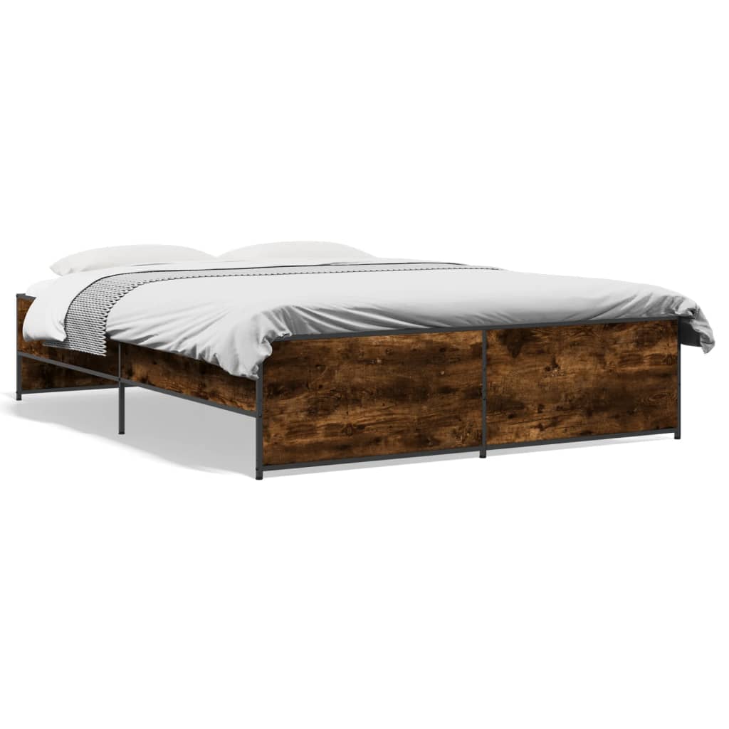 Sängram rökfärgad ek 160x200 cm konstruerat trä och metall