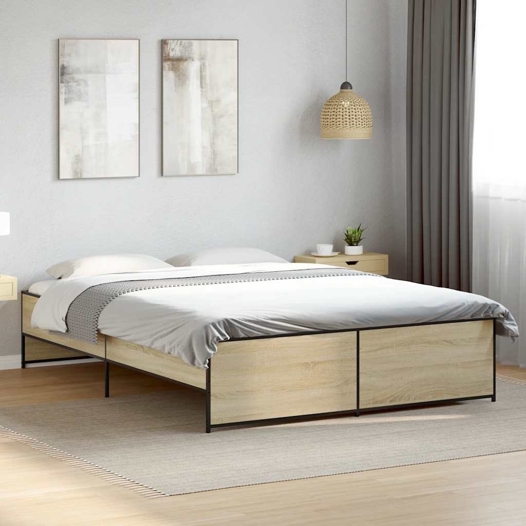 Sängram sonoma-ek 150x200 cm konstruerad trä och metall