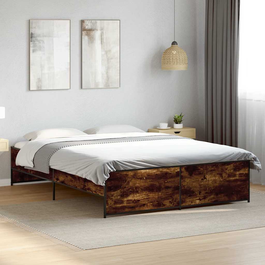 Sängram rökfärgad ek 150x200 cm konstruerad trä och metall