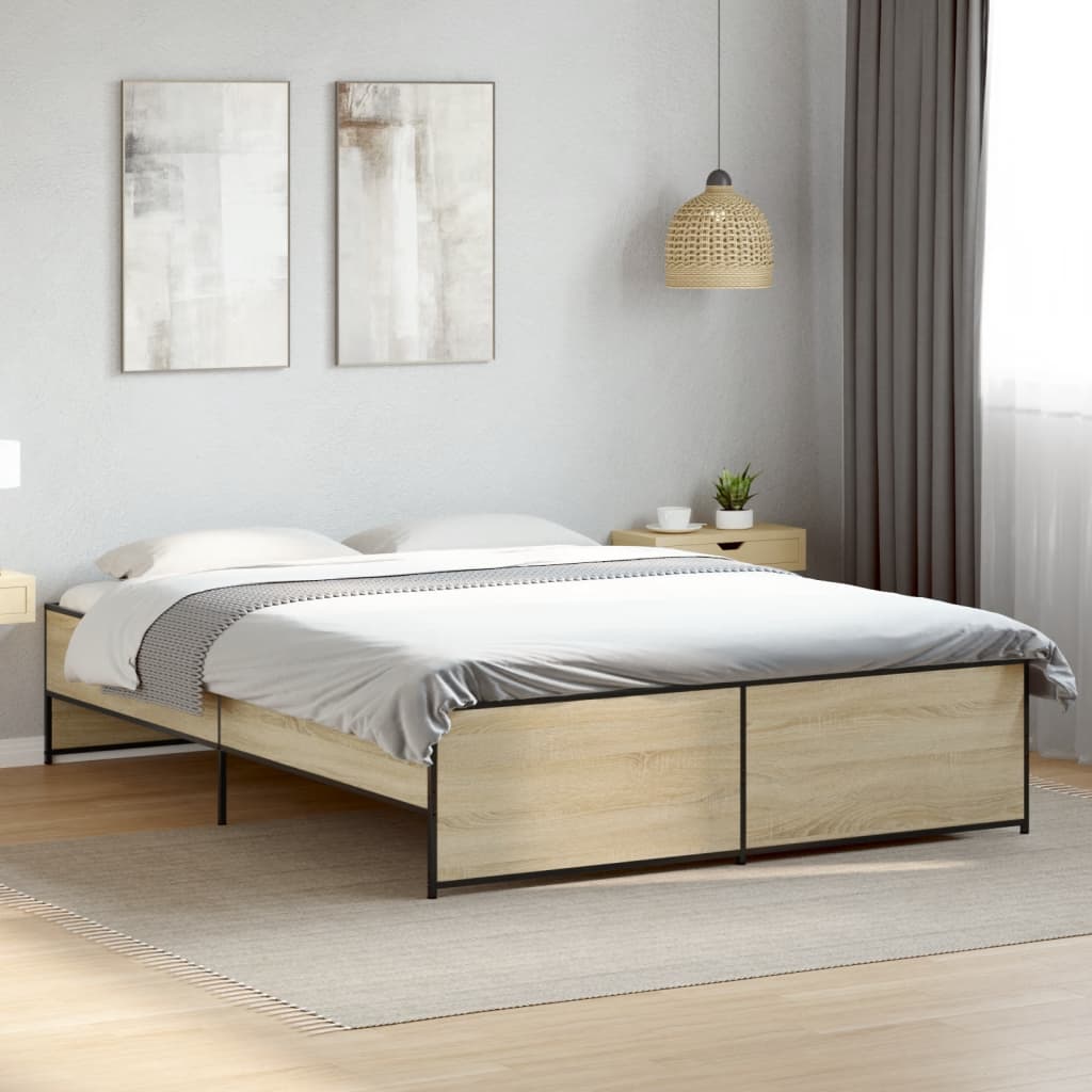 Sängram sonoma-ek 140x200 cm konstruerad trä och metall