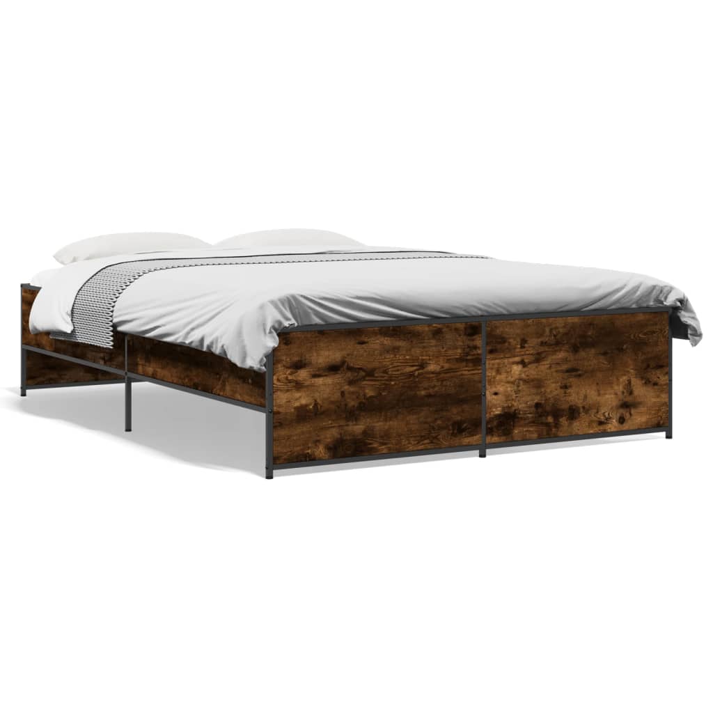 Sängram rökfärgad ek 140x190 cm konstruerat trä och metall