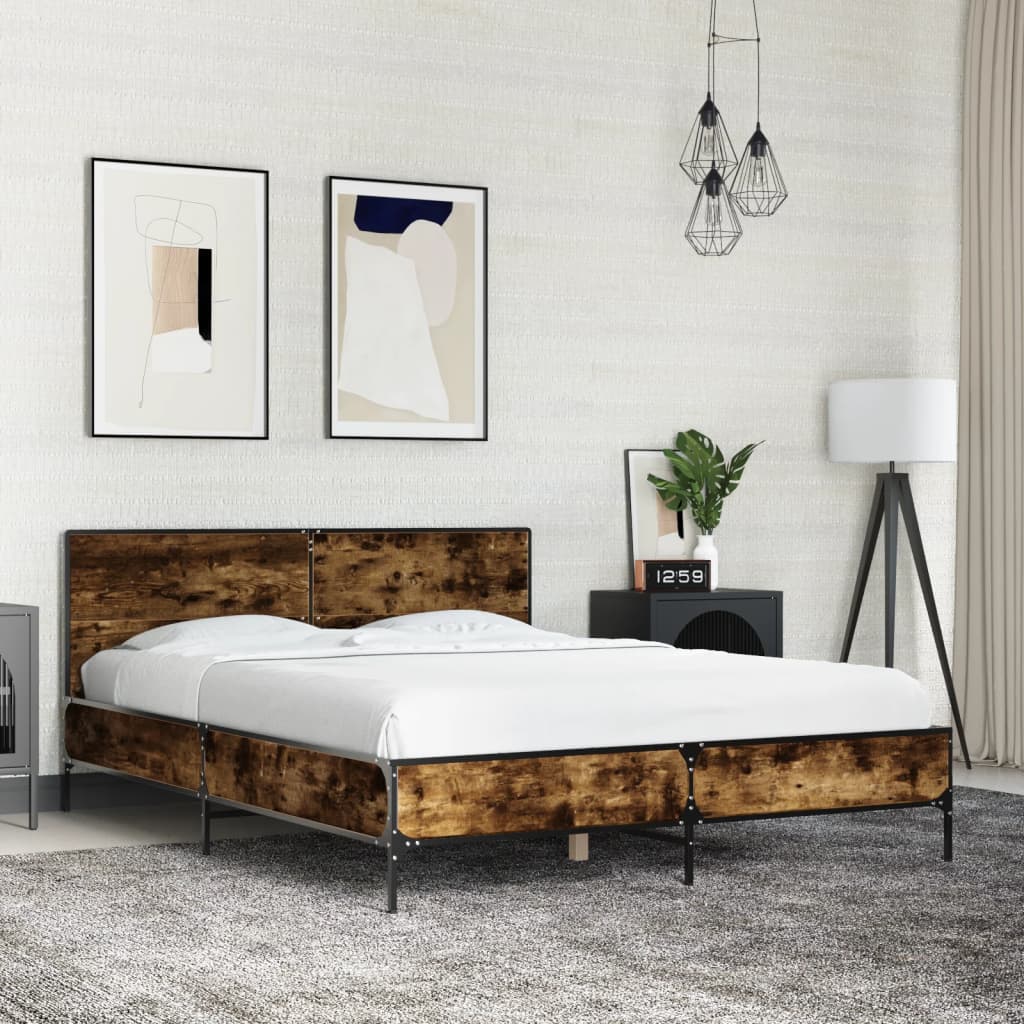 Sängram rökfärgad ek 120x200 cm konstruerat trä och metall