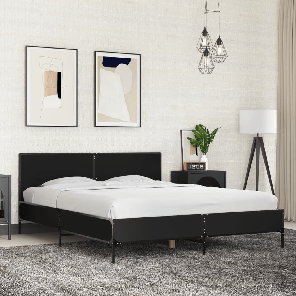 Sängram svart 160x200 cm konstruerat trä och metall