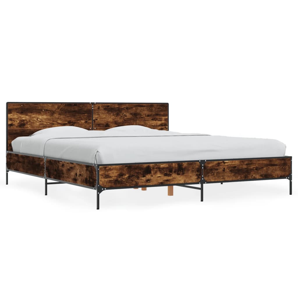 Sängram rökfärgad ek 180x200 cm konstruerat trä och metall