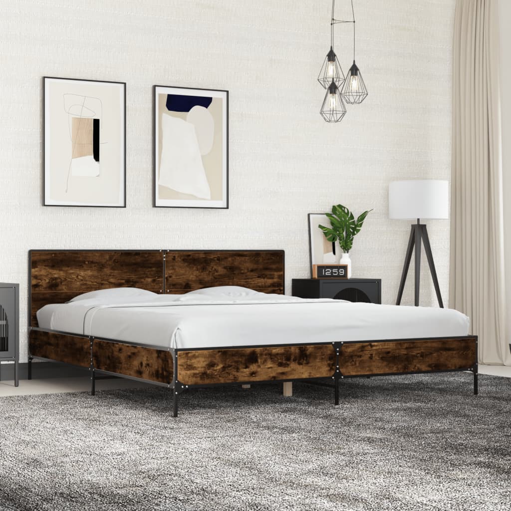 Sängram rökfärgad ek 180x200 cm konstruerat trä och metall