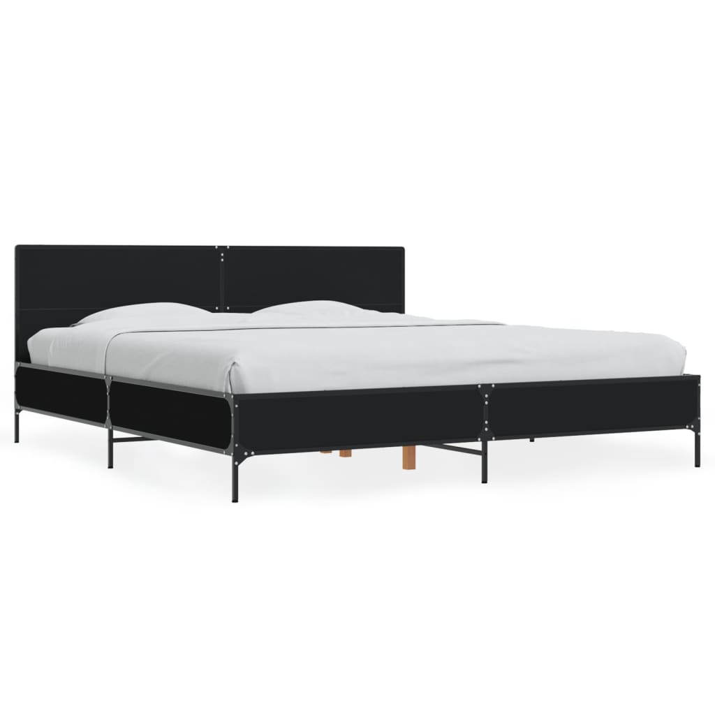 Sängram svart 200x200 cm konstruerat trä och metall